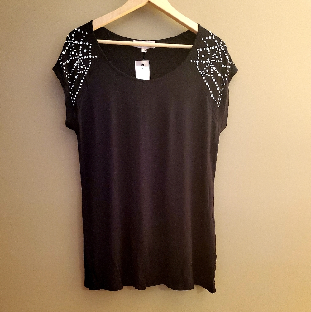 🆕️ Philosophy Black Top with Shoulder Detail | L